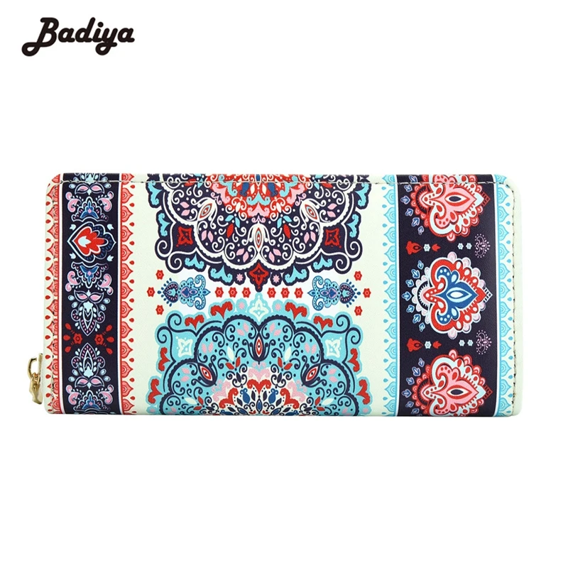 

New Women Wallet National Stylish Prints Fashion Long Clutches Zipper Pouch with Phone Bag Standard Wallets and Purses Carteira
