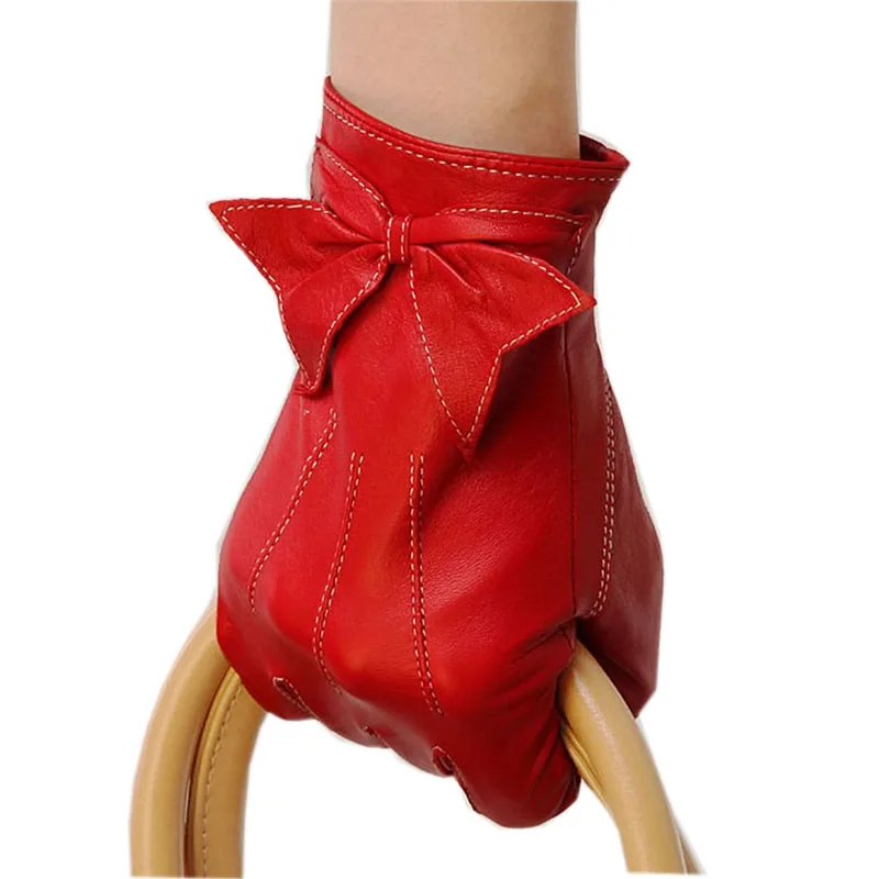 Sheepskin Women Gloves Promotion 2018 Limited Wrist Bow-knot  Glove Solid Fashion Real Genuine Leather For Dressing L055PQ-5
