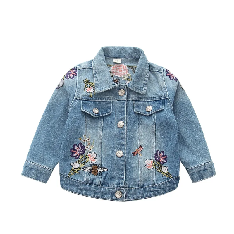 New 2017 Fashion Spring Autumn Baby Girls Embroidery Flowers bees Denim