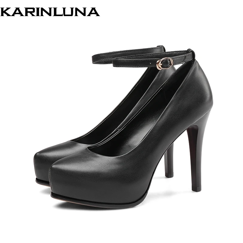 

Karinluna Sexy Cow Genuine Leather Office Lady Women Shoes Woman Platform High Heels Party Shoes Woman Pumps
