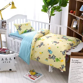 

3 Pcs Set Baby Bedding Set Pure Cotton Cartoon Star Pattern Crib Kit Including Pillowcase Duvet Cover Cot Flat Sheet