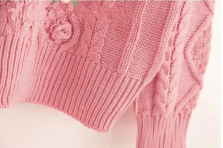 Милый свитер принцессы в стиле Лолиты BOBON21, мягкий розовый плотный свитер с объемными маленькими цветами осенне-зимний теплый длинный свитер T0895