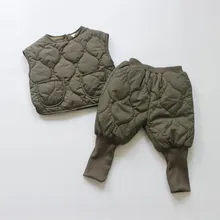 Комплекты детской одежды в Корейском стиле; винтажный утепленный жилет; штаны-шаровары; унисекс; водонепроницаемая одежда для маленьких мальчиков и девочек; теплая одежда; костюмы