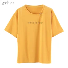 Летняя женская футболка Lychee в стиле Харадзюку, Повседневная Свободная футболка с коротким рукавом и принтом колец, женская футболка