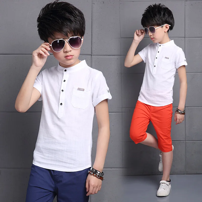 

The New Summer Cotton Short Sleeve T Shirt +pant Boys and Girls Two Sets of Large Children's Sport Suit 4-12Ages Free Shipping