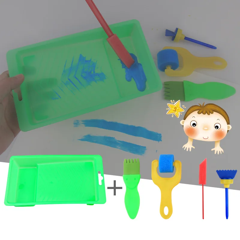 Дети DIY случайный скребка с лотком губка кисточки 5 шт. наборы для ухода за кожей пластик кисточка для рисования комбинации инструменты