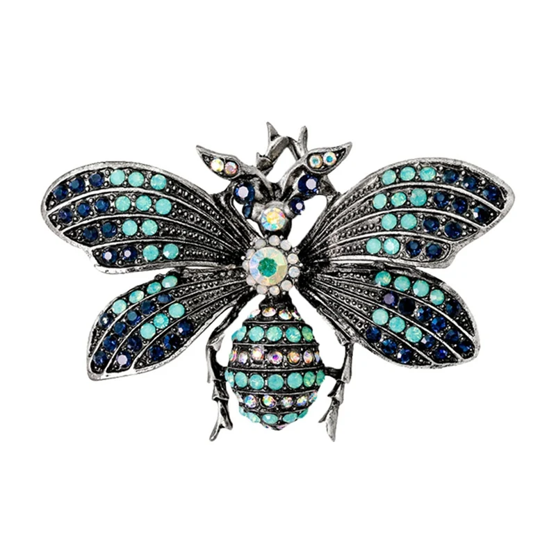 Vintage Natural Opal Rhinestones Bee Insect Brooches for Women Wedding