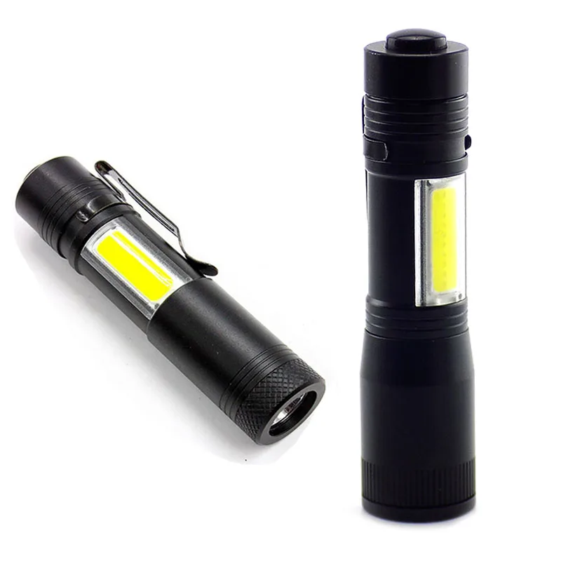 

2 way Mini LED COB Q5 Flashlight high Powerful flash light clip AA battery penlight small Torch Lamp Lanterna reading camping