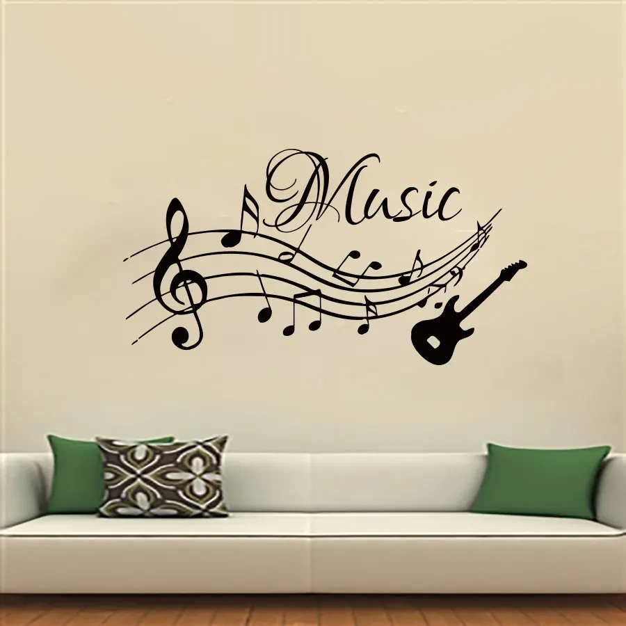 Musical Notes Music Wall Stickers Home Decor Guitar Wall Decals PVC