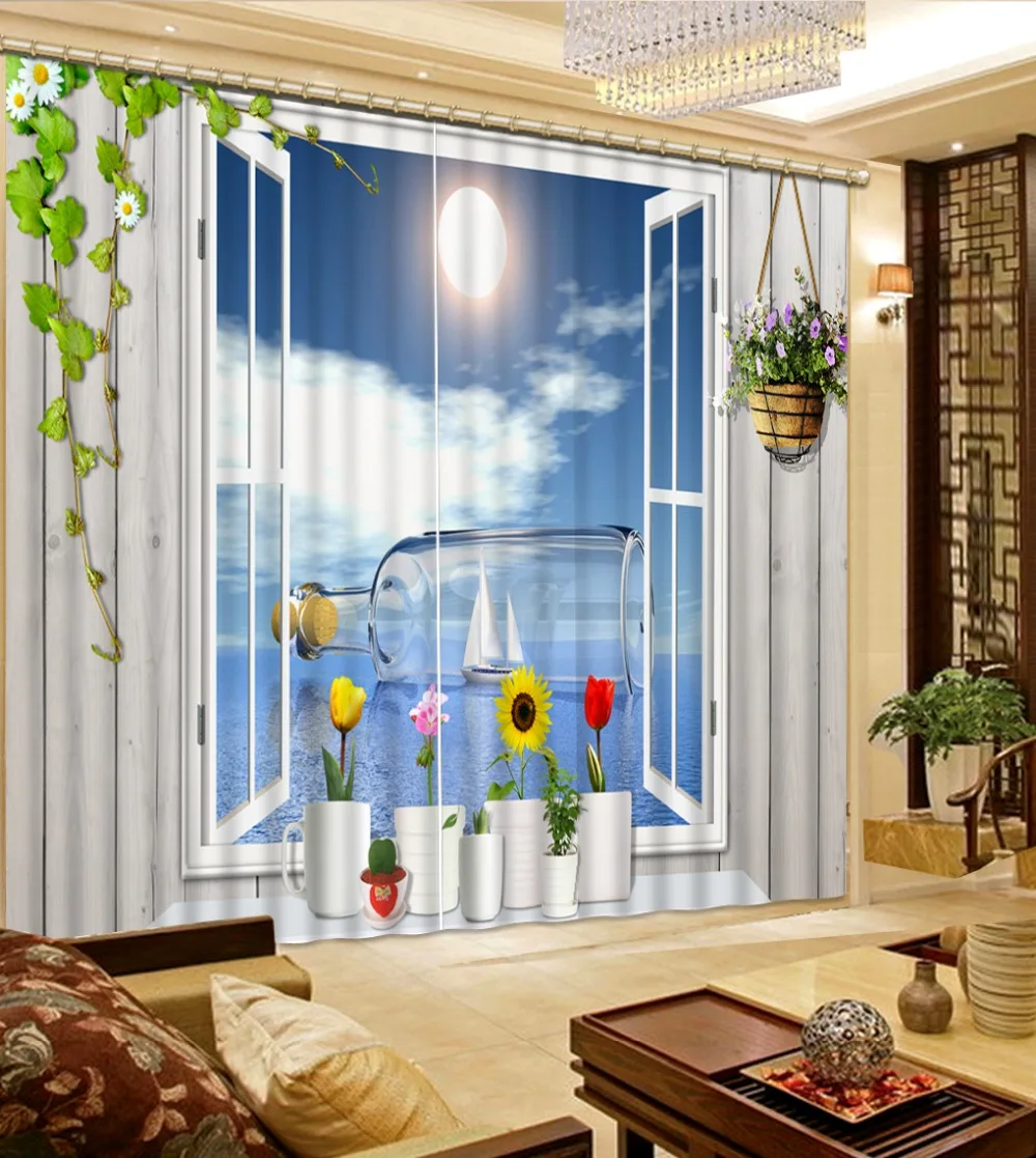 Beautiful Photo Window Moon Bottle Scenery Beauty Digital Photo Printing Blackout 3D Curtains for Living Room Bedding Room Hotel