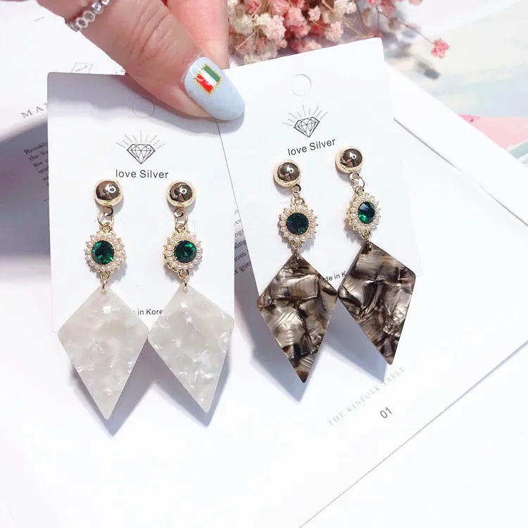 acylic green crystal earring Hypoallergenic fadeless vintage fashion jewelry stud earrings for women girl Christmas gift