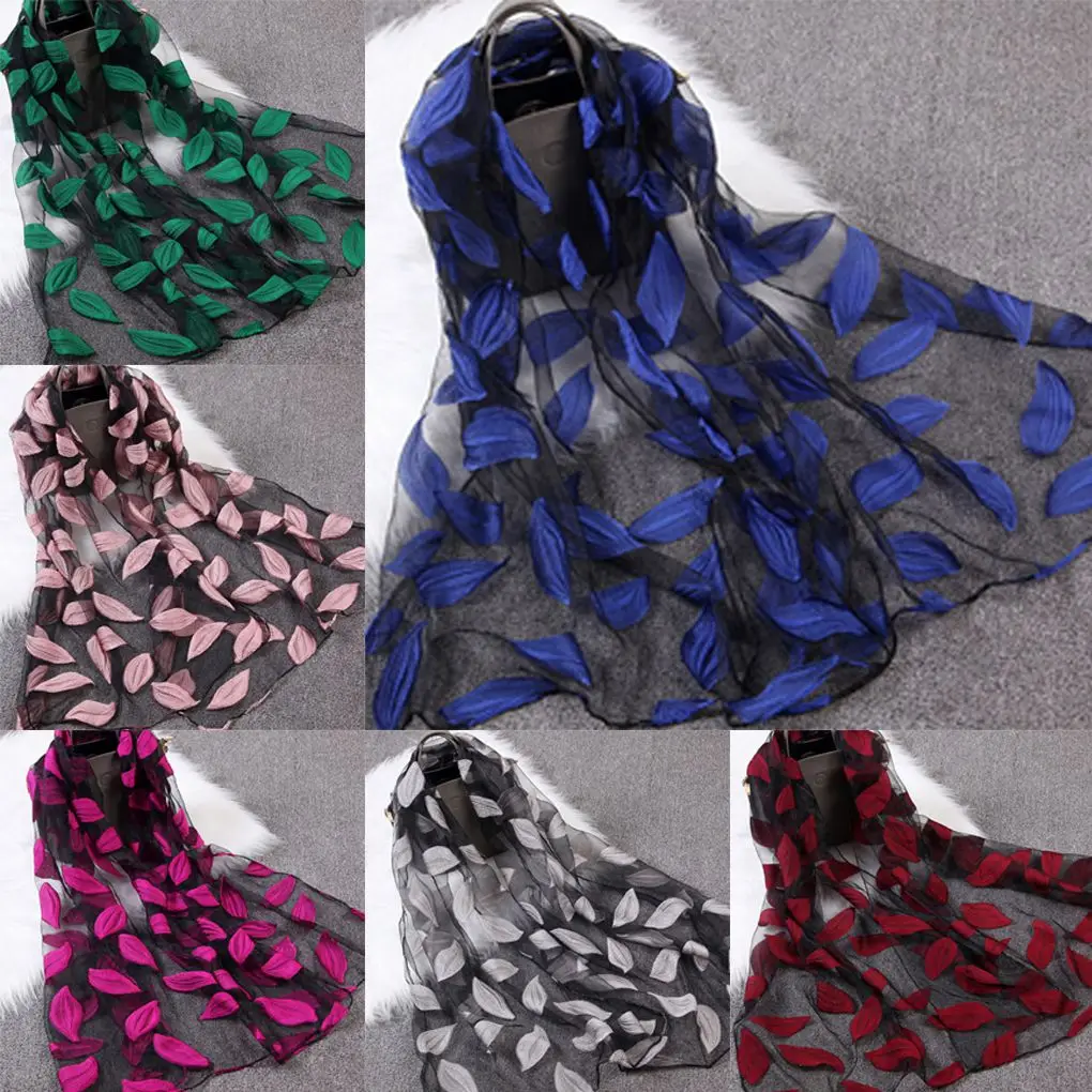 

Brand new Spring Summer Women Girls Shawls Sunshade Long Beach Scarves Wraps Leaves Jacquard Organza Scarf