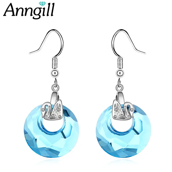 

ANNGILL Brincos Shining Round Drop Earrings 100% Crystals From Swarovski Dangle Wedding Earrings Female Indian Jewelry Gift