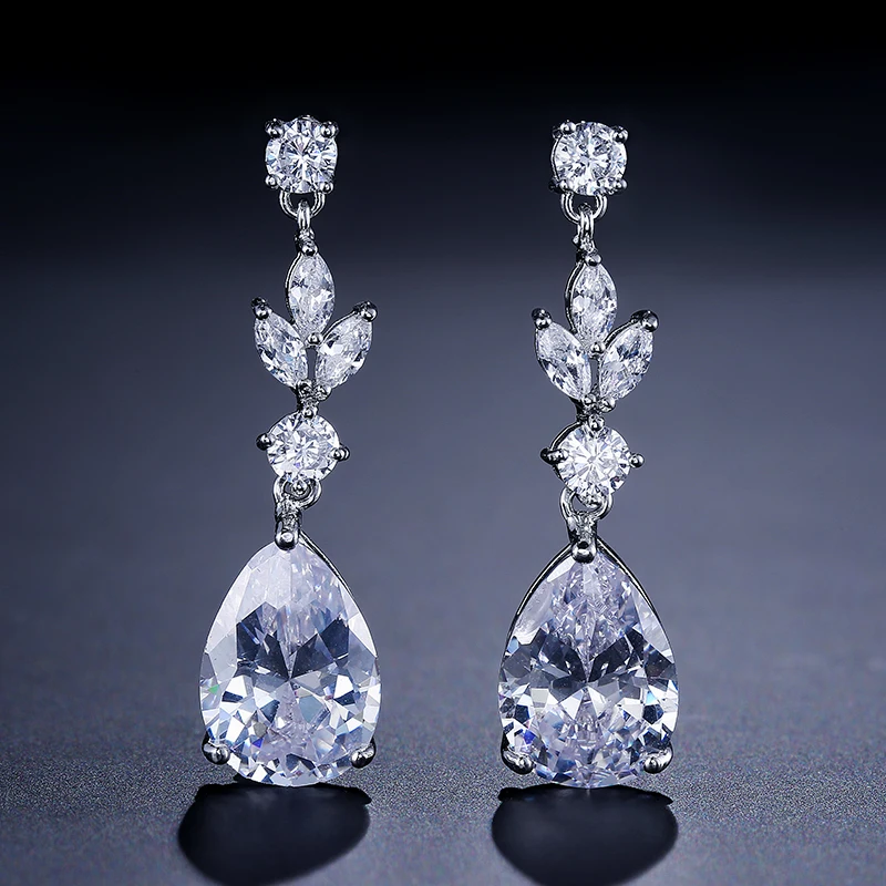 

UILZ 3 Colors Options White Color Drop Earrings Elegant Fashion Leaf Wedding Jewelry White Cz Dangle Earrings For Women UE4004