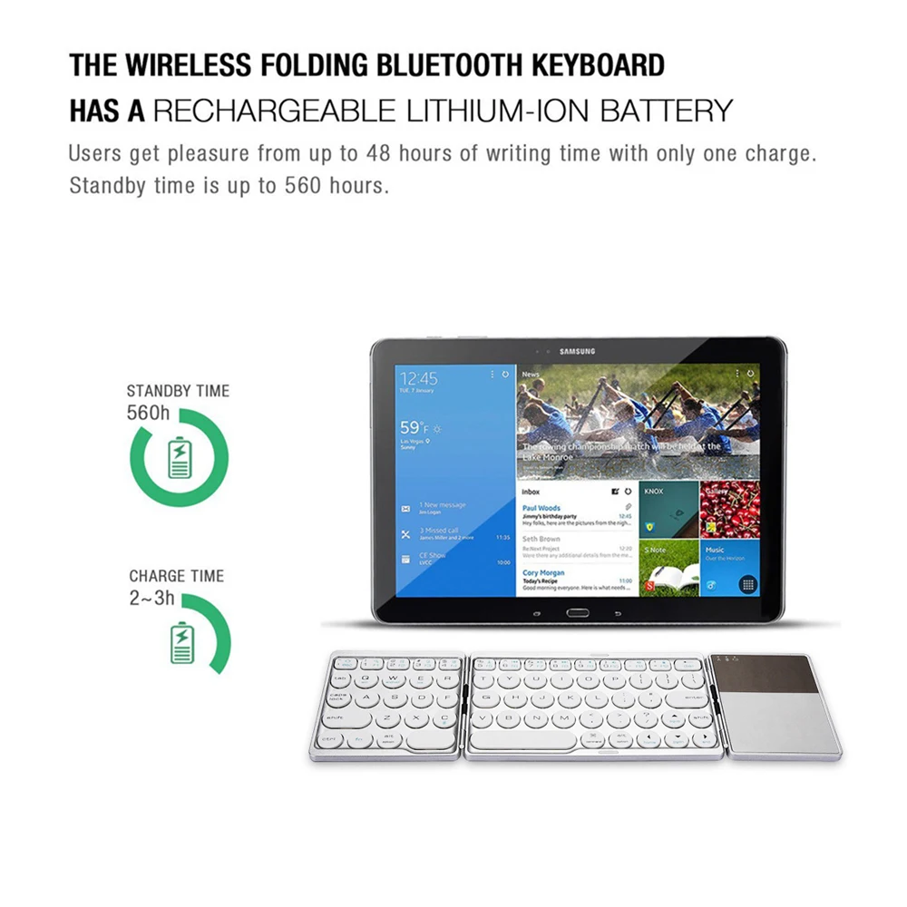 AVATTO B033 Portable Bluetooth Folding Mini KeyboardFoldable BT Wireless Touchpad Keypad For IOS/A