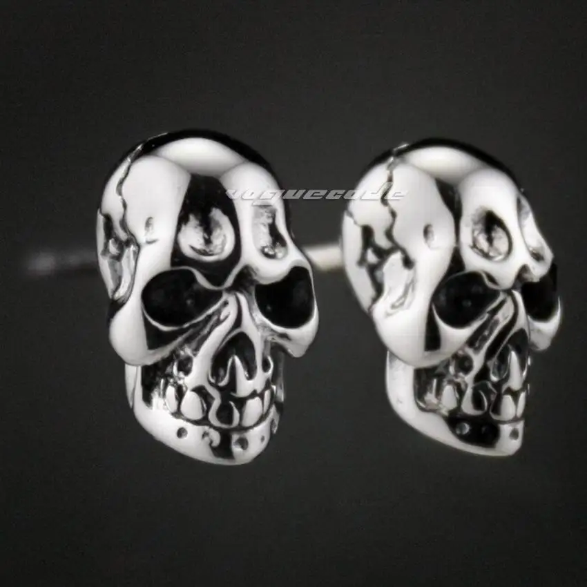 925 Sterling Silver Skull Mens Biker Rocker Punk Punk Earring 8M006(2 Pieces)in Stud Earrings