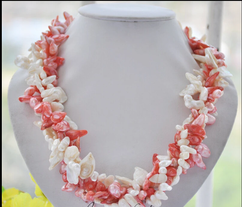 

00059 white pink baroque Tail freshwater pearl necklace AAA