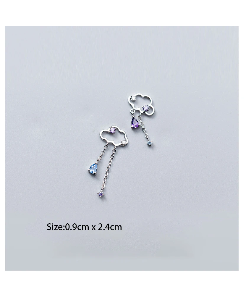 Top Quality New Fashion Tassel Sterling Silver Cloud Earring For Women Waterdrop Pendant Cubic Zirconia 925 Silver Stud Earrings (9)