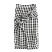 Женский жакет, клетчатые юбки с разрезом, женская модная повседневная средняя удлиненная юбка FFZBQ54