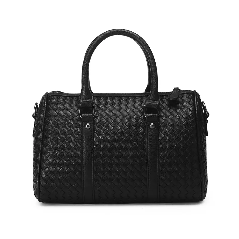 Occident Style Boston Bag Fashion Knitting font b Handbag b font Women Designer Woven Pattern Hand