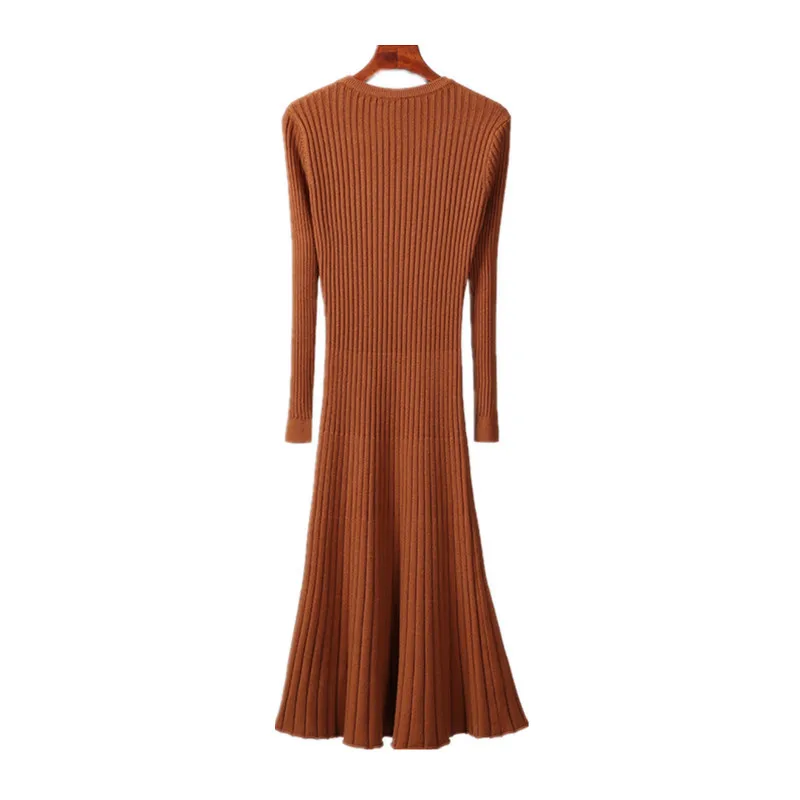 

Autumn Winter Long Sweater Dress Women Warm Knitted Slim Solid Color Dress One Size