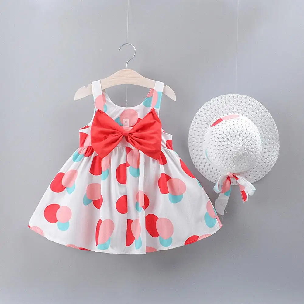 

Infant Toddler Kid Baby Girl Sleeveless Dot Printed Bow Princess Dress+Hat Outfits Set Cute Fashion Clothes 2pcs Summer