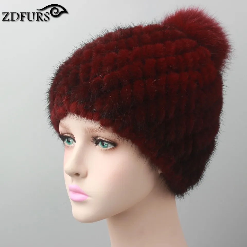 Лидер продаж 2020 женские зимние вязаные шапки FXFURS из искусственного меха норки