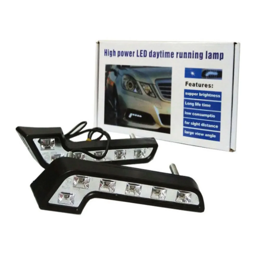 2PCS DRL Daytime Running Light Driving Lamp Universal Car Auto Fog Light Source 12V White 6 LED For Car Accessories