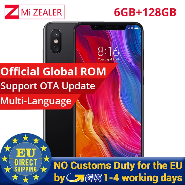 In Stock Xiaomi Mi8 Mi 8 6GB RAM 128GB ROM Snapdragon 845 6.21" 2248x1080 Dual Rear Camera 12MP Front Camera 20MP Mobile Phone