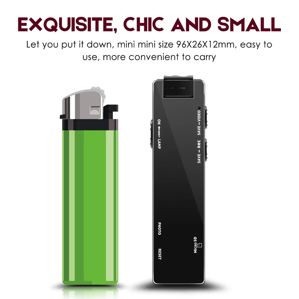 

Sound Audio Vedio Recorder Dictaphone Registrar Handle Camera Video Recording Noise Reduction Portable Clip Design Camera 1080p