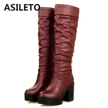ASILETO/осенне-зимняя обувь; сапоги до бедра на платформе; сапоги из искусственной кожи; женская обувь на толстом высоком каблуке; Botas mujer; ботинки; A933