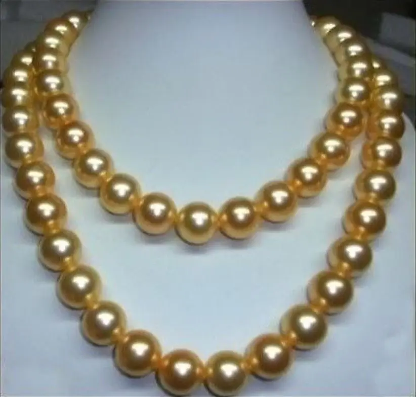 

33inch huge AAA 11-12 mm genuine south sea golden pearl necklace 14k Gold Clasp^^^@^Noble style Natural Fine jewe FREE SHIPPING