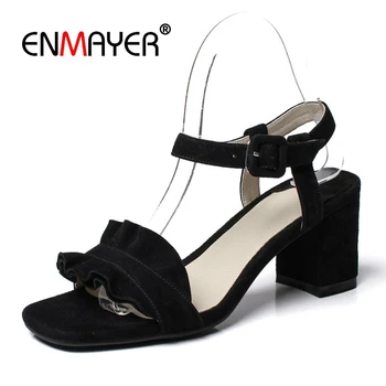 ENMAYER Kid Suede Basic Casual Womans Shoes 3 Colors Women Summer High Heel Sandals Size 34-39 LY1398 ENMAYER Kid Suede Basic Casual Womans Shoes 3 Colors Women Summer High Heel Sandals Size 34-39 LY1398