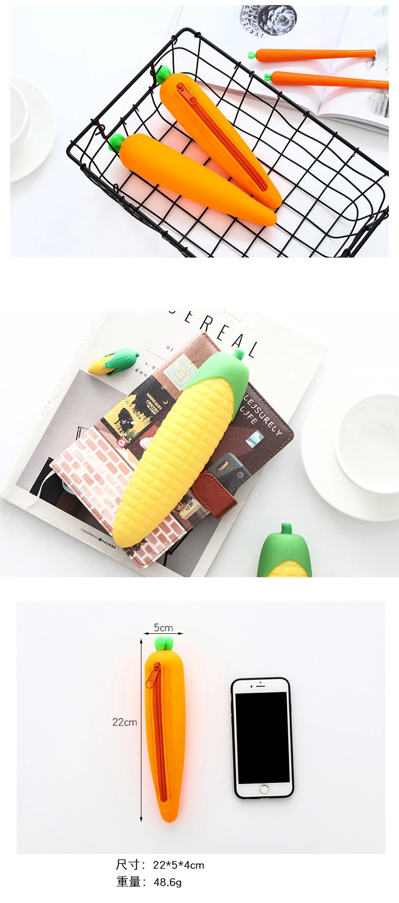 Cute Corn Pencil Case Silicone Carrot Banana pen bag box Stationery pouch for girls boys gift office school supplies zakka