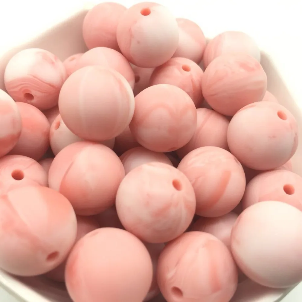

10 PCS Marble Pink Silicone 12-17MM Loose Beads,Marble Color Series Teething Chewable Baby Beads For Making DIY Pendant Toys