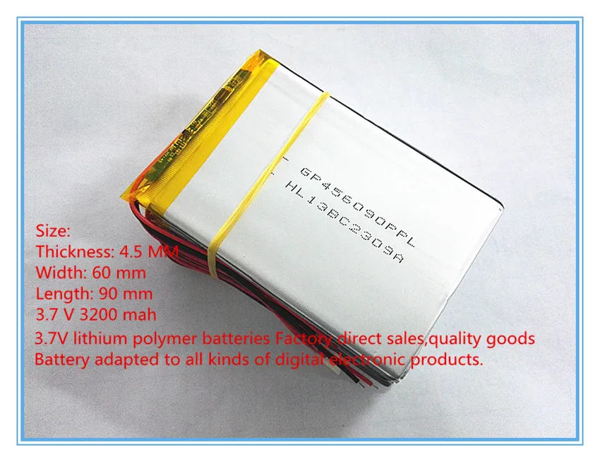 

best battery brand Size 456090 3.7V 3200mah tablet battery With Protection Board For Tablet V3000HD MP4 GPS Free