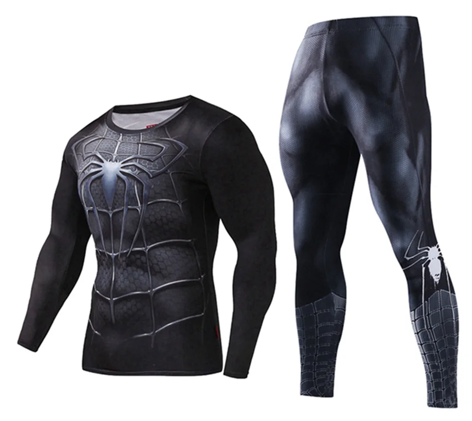 New-2018-Fitness-Men-Sets-Spiderman-Compression-Shirts-Leggings-Base-Layer-Crossfit-Brand-Long-Sleeve-T