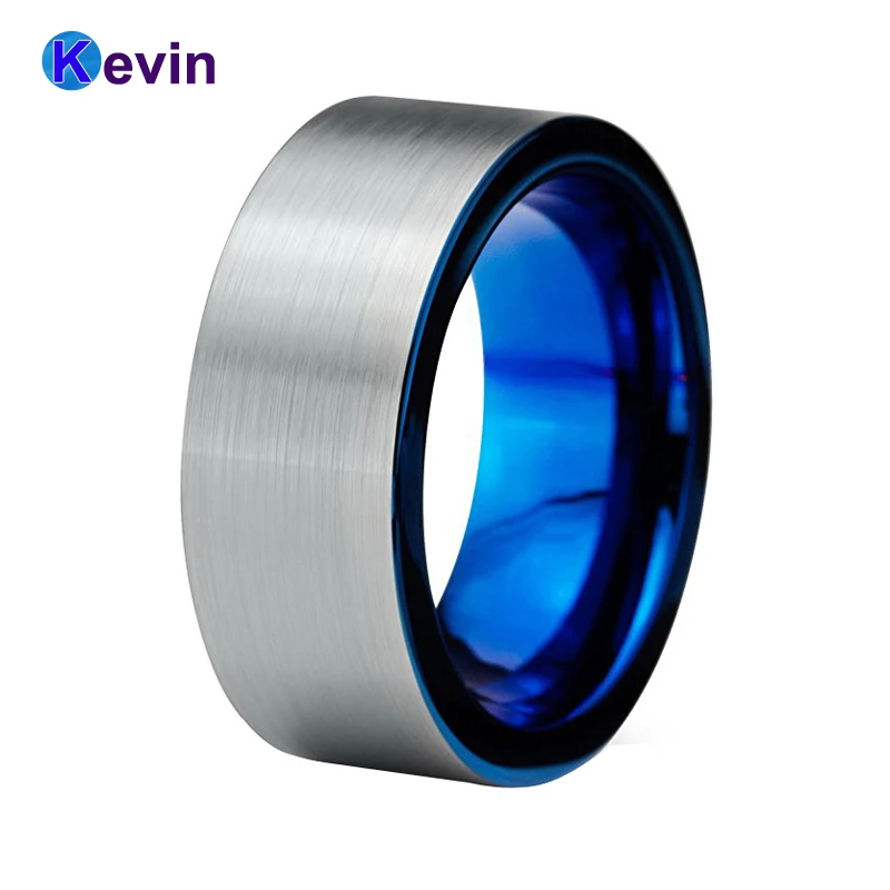 

Pipe cut and brushed tungsten carbide ring with blue plated finish