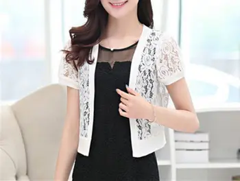 

Fahsion Women Summer Cardigan Floral Shawl Short Sleeve Lace Crop Tops Loose Casual Shirt Plus Top Blouse 2 Color