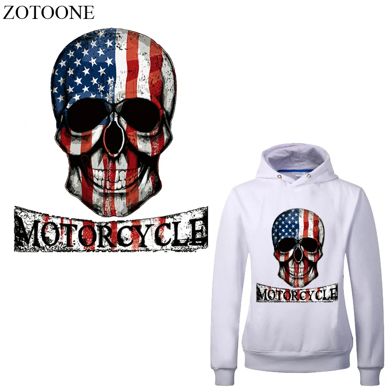

ZOTOONE Skull Patch Iron on US Flag Patches Diy Child T-shirt Thermal Transfer Motorcycle Patch for Clothing Heat Press E