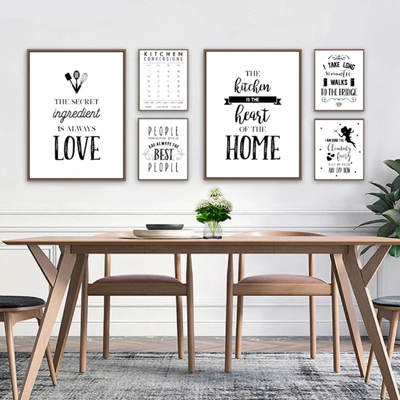 Kitchen Decoration Kitchen Typography Quotes Posters And Prints Black White Canvas Painting Kitchen Wall Art Pictures Decor Painting Calligraphy Aliexpress