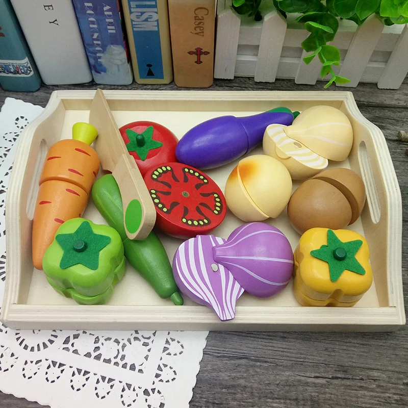 Children Wooden Simulation Kitchen Toys Set Cut Vegetables Toy Preschool Montessori Educational Toys Gift
