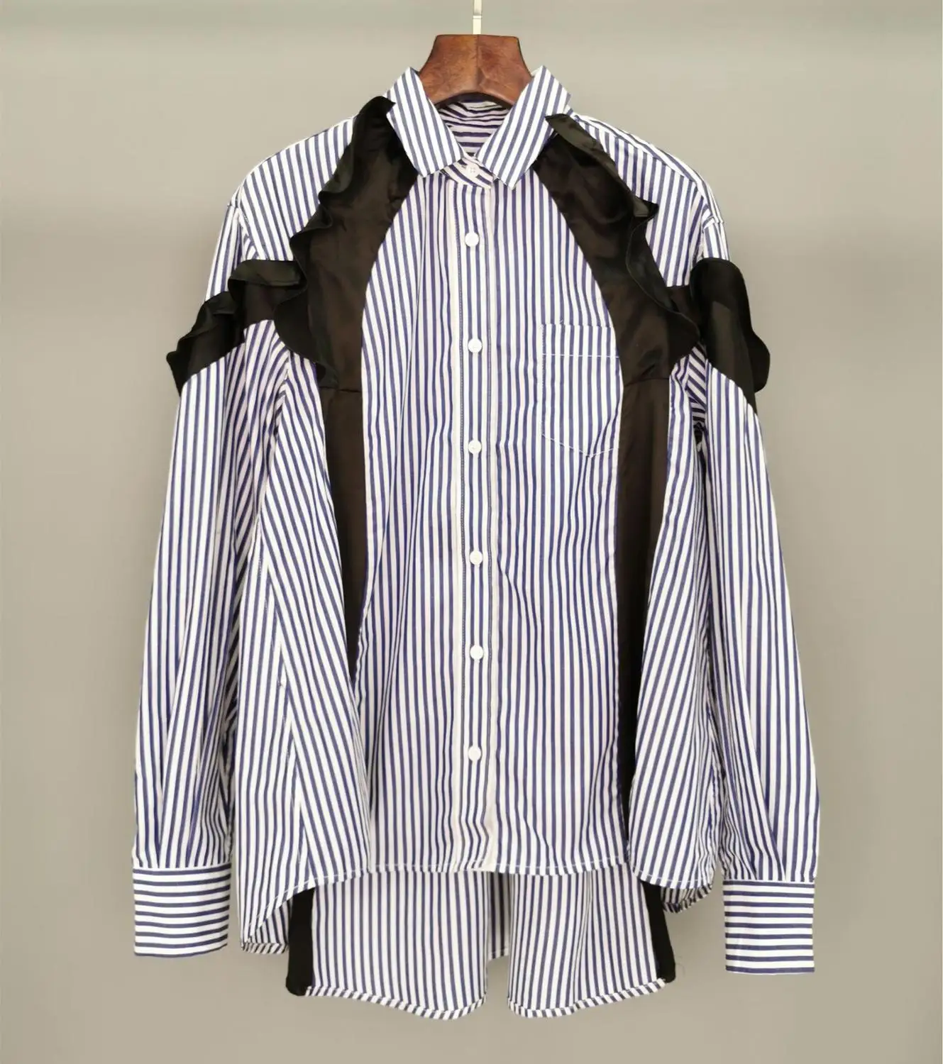 

2019 high quality women striped cotton patchwork velvet casual shirt blouse rmsx 7.14