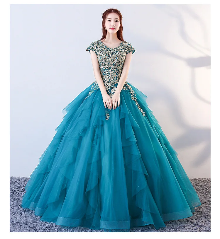 Элегантный синий v-образный вырез с короткими рукавами и кружевами сзади длиной до пола, длинное свадебное платье на заказ, вечернее платье для выпускного вечера - Цвет: Синий