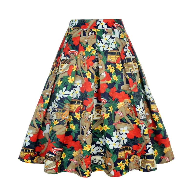 JLI может винтажная плиссированная юбка с принтом на Хэллоуин Рождество высокая талия миди вечерние повседневные женские юбки женская зимняя одежда