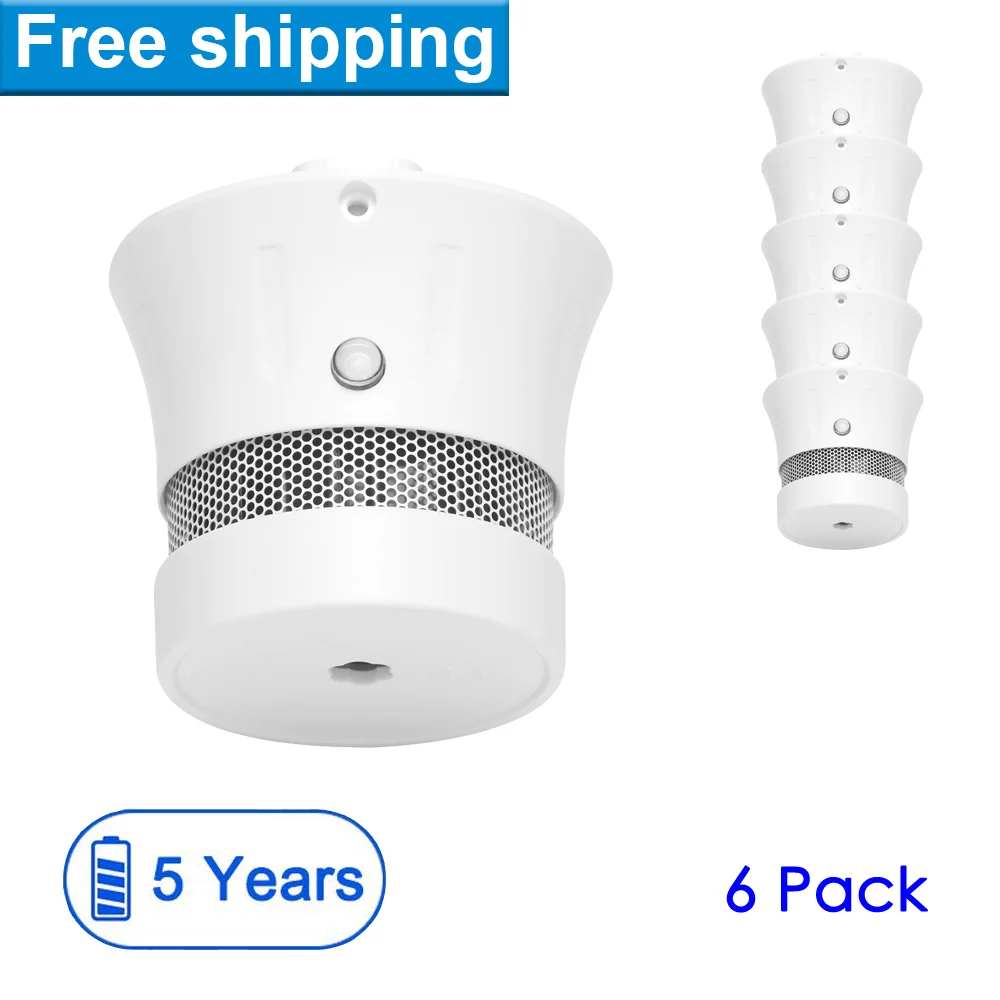 

CPVan 6PCS Wireless mini Smoke Detector Photoelectric Small Fire Alarm Sensor with 5-Year Battery Life 85dB with EN14604 listed