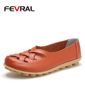 

FEVRAL Fashion Woman Female Shoes Flats Girl Sandals Rubber Spring Round Toe Split Cow Leather Slip On Comfortable Shoes Woman