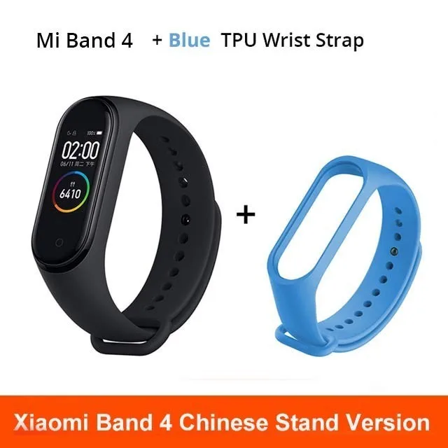 Xiaomi mi Band 4 музыкальный Смарт mi band 4 браслет пульсометр фитнес 135 мАч цветной экран Bluetooth 5,0 - Цвет: add Blue strap