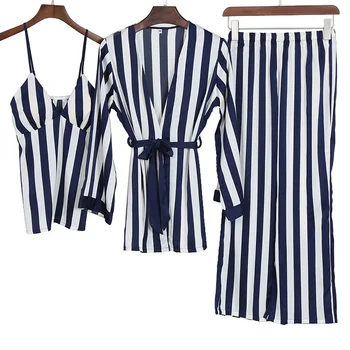 

2018 Spring Robe Sleepwear Sets Womens 3 Pieces Strap Top Pants Suit Casual Pajamas Sexy Home Wear Nightwear Kimono Bath Gown