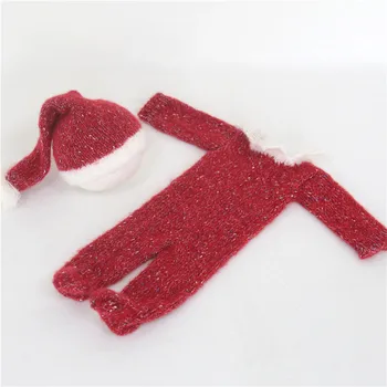 

Newborn Sleepy Hat Romper Outfit Photography Props Lovely Christmas Costume Footed Onsie Mohair Newborn Pajamas Infant Bodysuit